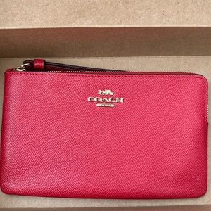 Coach, red leather wristlet.